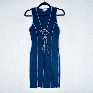 Vintage y2k Cherry Mellow Dress Womens S Blue Ribbed Corset Mini Fairy Coquette